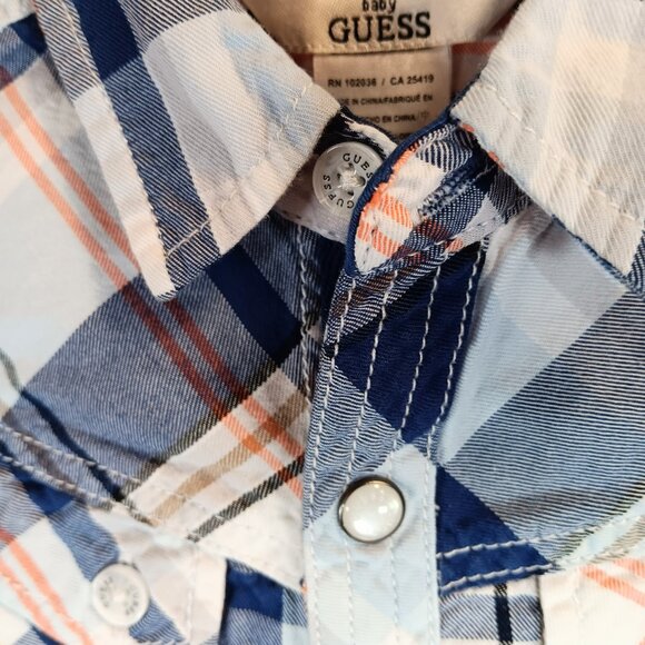 Guess NWOT Boy's Blue Orange Plaid Button Down Short Sleeve Shirt Size 18M - Picture 7 of 16